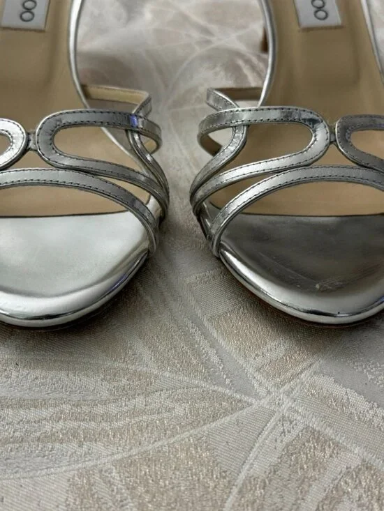 JIMMY CHOO SILVER HEEL OPEN TOE HEELS - Picture 4 of 9